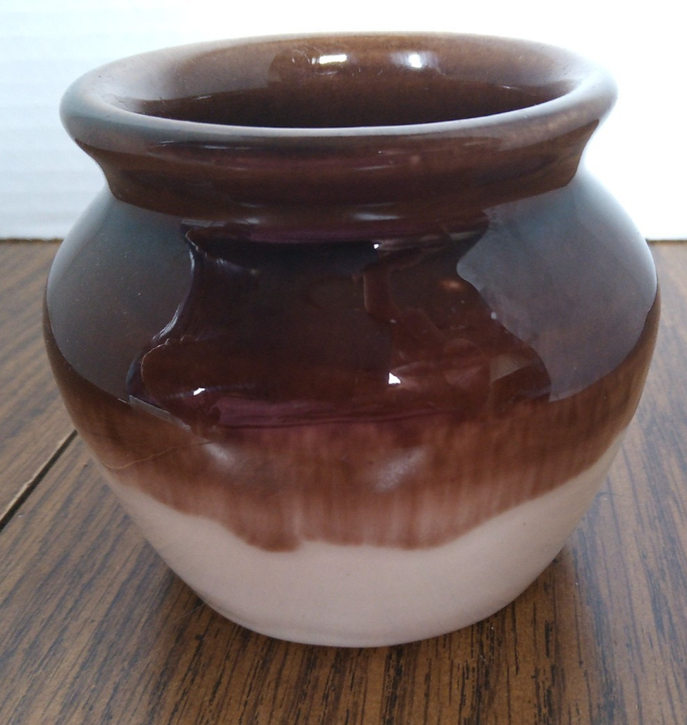 Burnham & Morrill Brown And Cream Ceramic Bean Pot